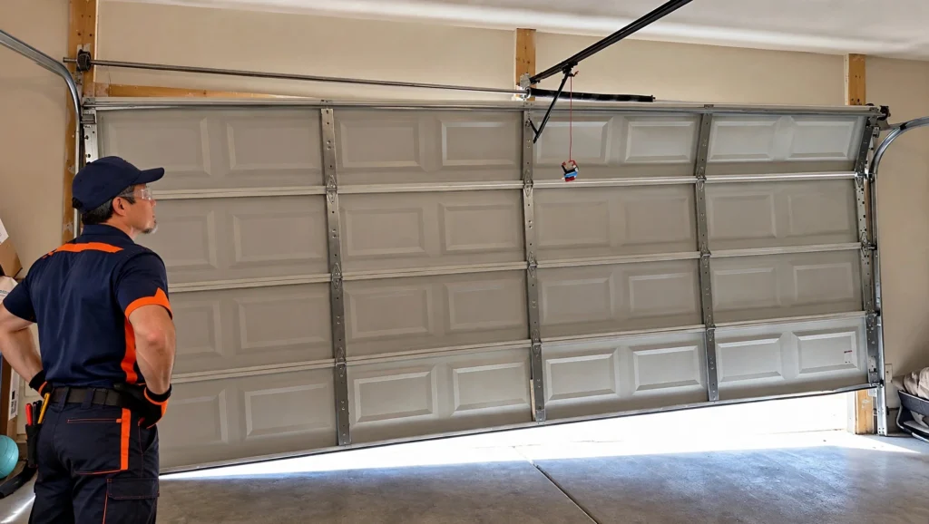 Garage door inspection inside garage in Sugar Land