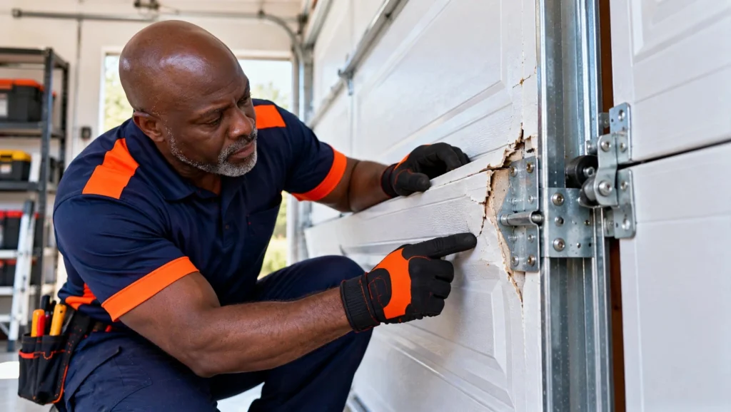 Cracked garage door panel in Sugar Land
