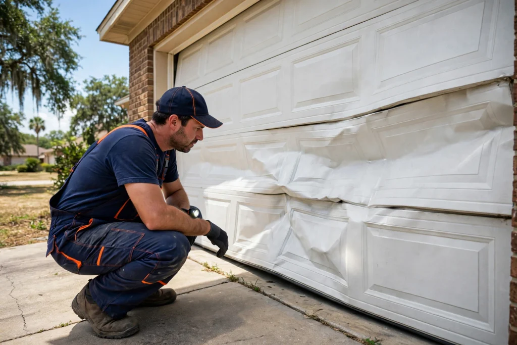 Texas heat and humidity affecting a garage door in Sugar Land